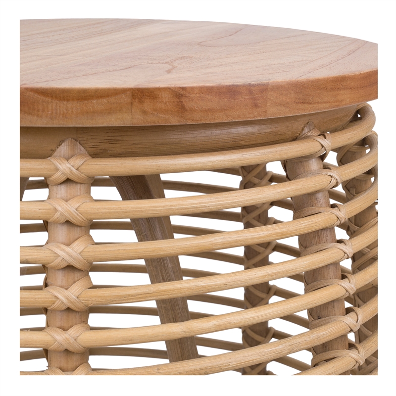 NPD Furniture Iris Round Rattan End Table in Brown/Natural Honey