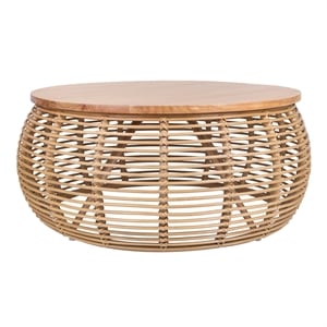 New Pacific Direct Iris Round Rattan Coffee Table in Brown/Natural Honey