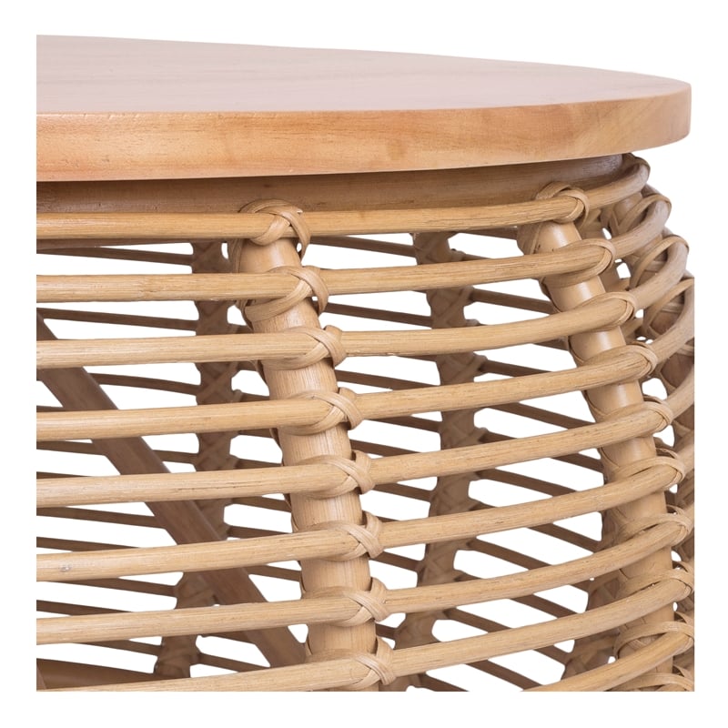 New Pacific Direct Iris Round Rattan Coffee Table in Brown/Natural Honey