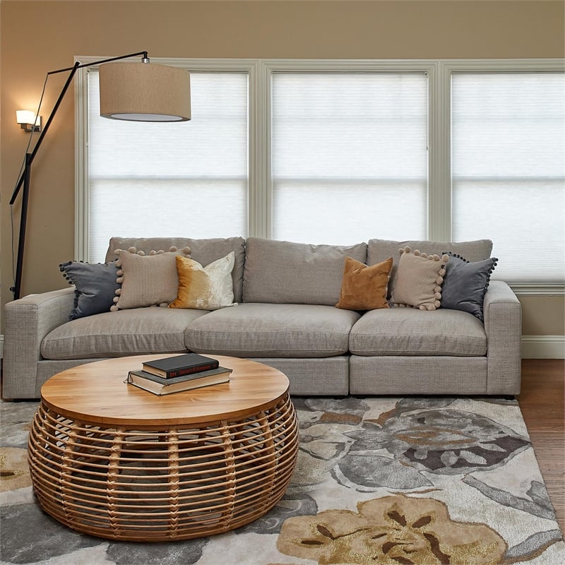 New Pacific Direct Iris Round Rattan Coffee Table in Brown/Natural Honey