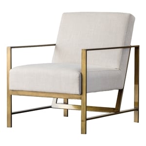 NPD Furniture Francis 19&quot Fabric Arm Chair in Flax Beige/Brushed Gold
