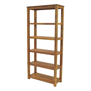 NPD Furniture Tiburon 34.5&quot Wood Slatted Book Shelf in Brown/Amber