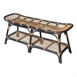 NPD Furniture Damara 19&quot Rattan Bench with Shelf in Black