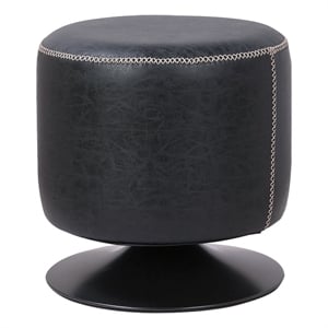 NPD Furniture Gaia 18&quot Round Faux Leather Ottoman in Black/Gray