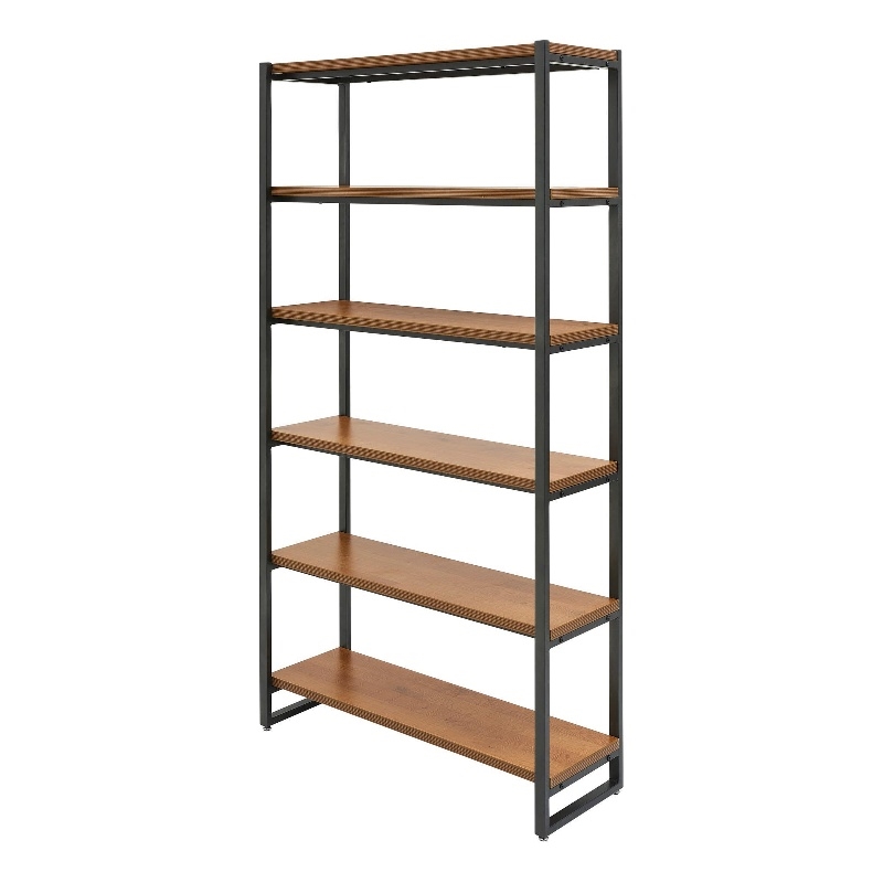 NPD Furniture Anderson 6-tier Metal Bookcase in Gliese Brown/Gunmetal