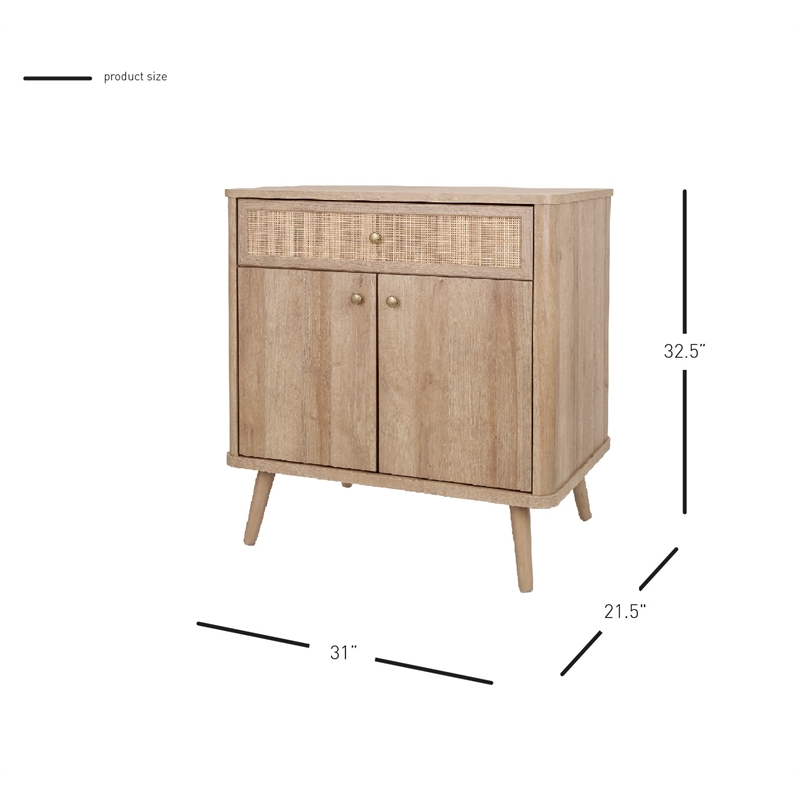 NPD Furniture Thelma Rattan Small Cabinet 1 Drawer + 2 Doors in Natural Oak