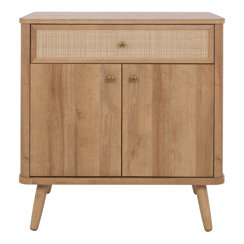 NPD Furniture Thelma Rattan Small Cabinet 1 Drawer + 2 Doors in Natural Oak