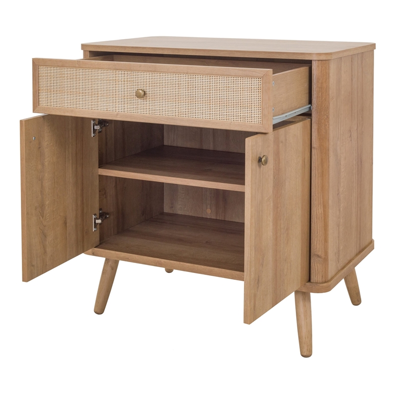 NPD Furniture Thelma Rattan Small Cabinet 1 Drawer + 2 Doors in Natural Oak