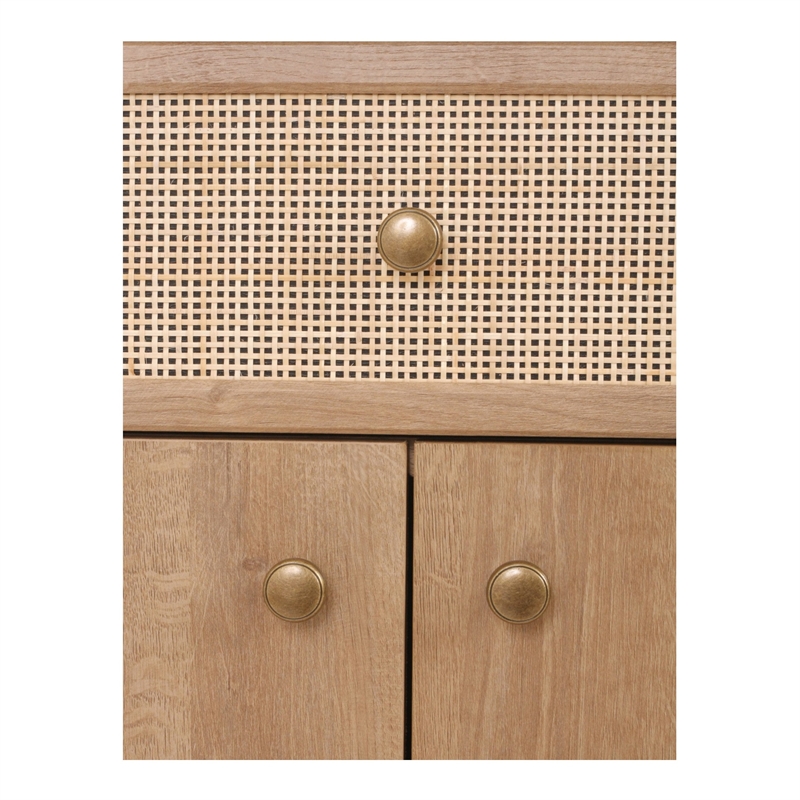 NPD Furniture Thelma Rattan Small Cabinet 1 Drawer + 2 Doors in Natural Oak