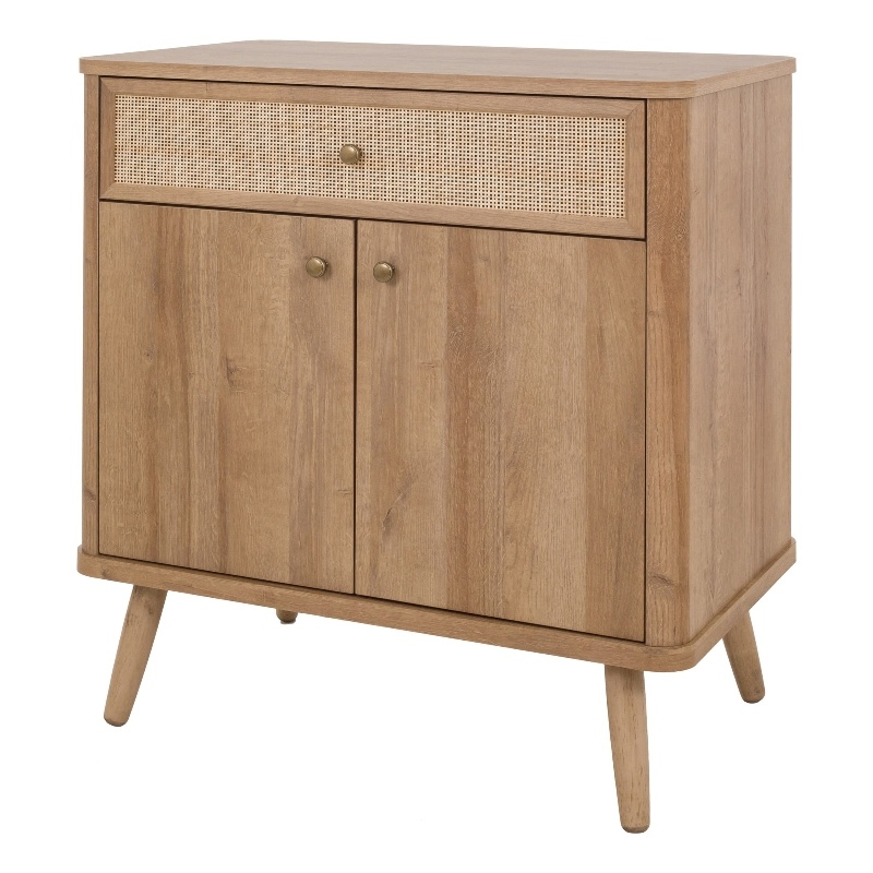 NPD Furniture Thelma Rattan Small Cabinet 1 Drawer + 2 Doors in Natural Oak