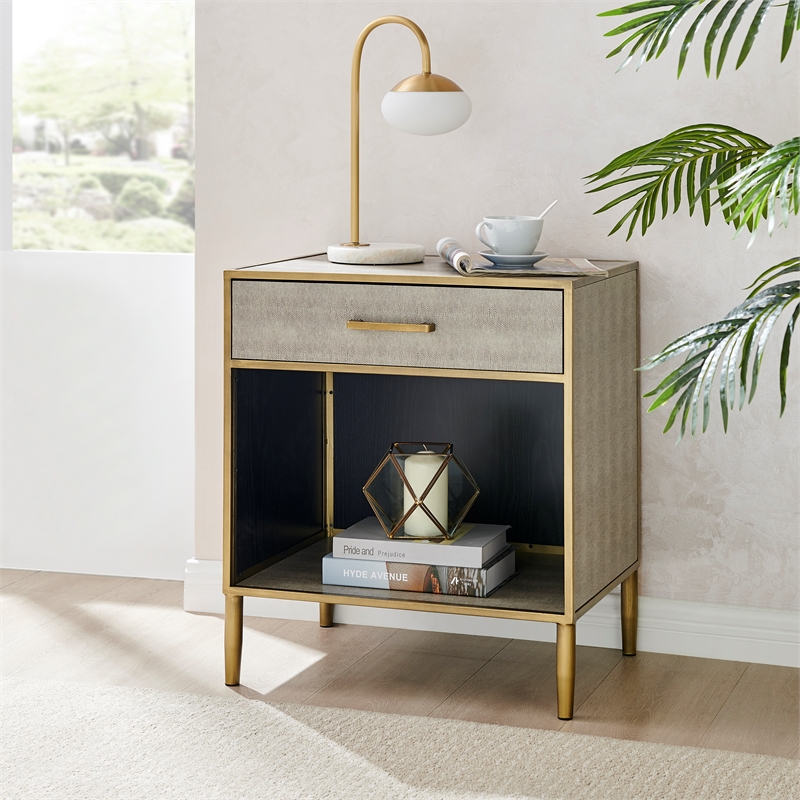 NPD Furniture Arista MDF and Painted Steel Side/End Table in Gray