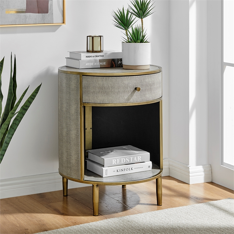 NPD Furniture Loretta MDF and Painted Steel Side/End Table in Gray