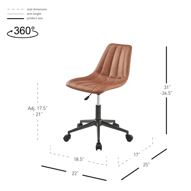 NPD Furniture Robert Swivel Modern Faux Leather Office Chair in Umber Brown