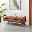NPD Furniture William Mid-Century Faux Leather Bench in Vintage Cider Brown