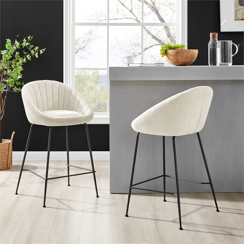 NPD Furniture Watson Fabric Counter Stool in Haga Ivory (Set of 2)