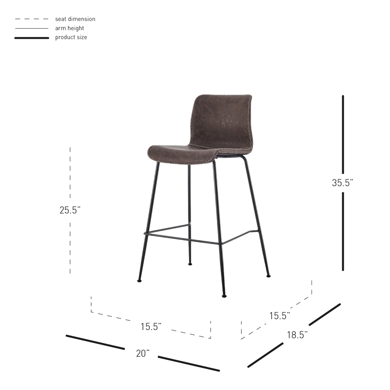 NPD Furniture Jayden Faux Leather Counter Stool in Coffee Brown (Set of 2)