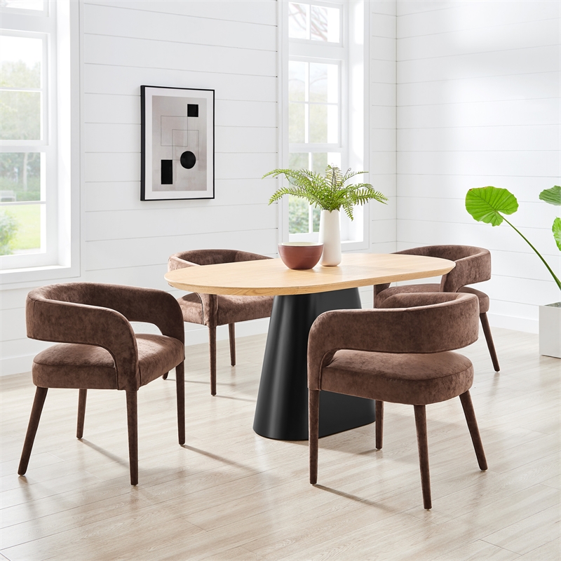 NPD Furniture Lauryn Velvet Dining Side Chair in Dainty Brown