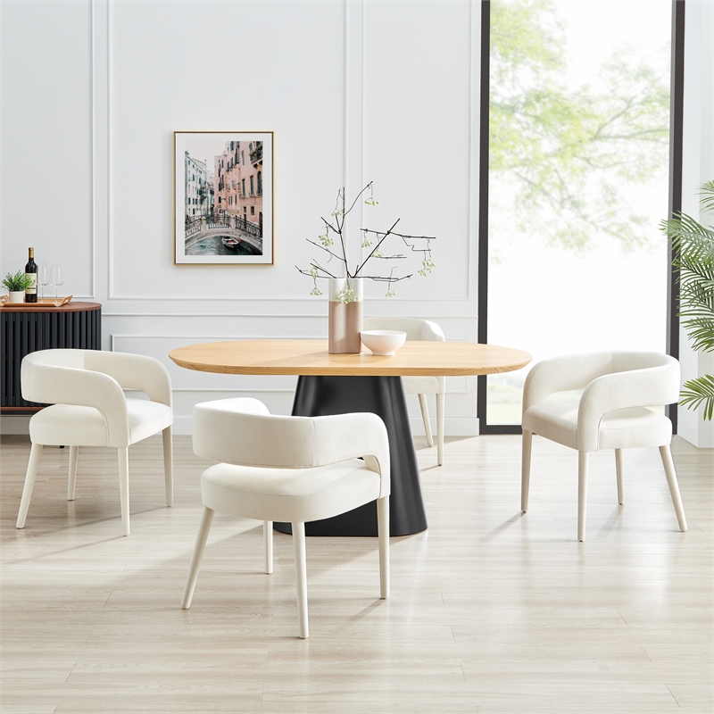 NPD Furniture Lauryn Velvet Dining Side Chair in Dainty Cream