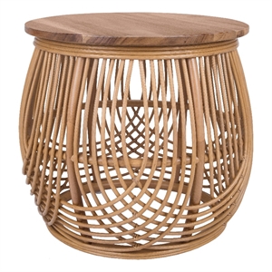 NPD Furniture Arlo Rattan Side/ End Table w/ Wood Top in Honey