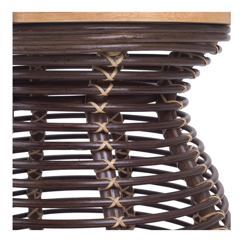 New Pacific Direct Quito Rattan Side/ End Table w/ Wood Top in Paloma Brown