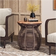 New Pacific Direct Quito Rattan Side/ End Table w/ Wood Top in Paloma Brown