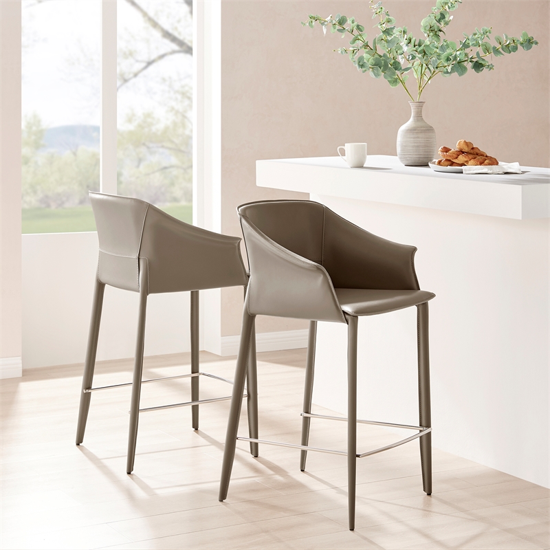 NPD Furniture Callie Recycled Leather Counter Stool in Light Mocha