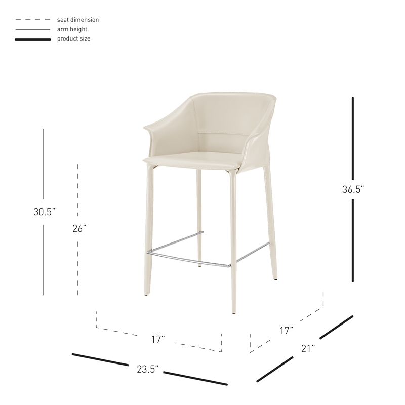 NPD Furniture Callie Recycled Leather Counter Stool in Vanilla