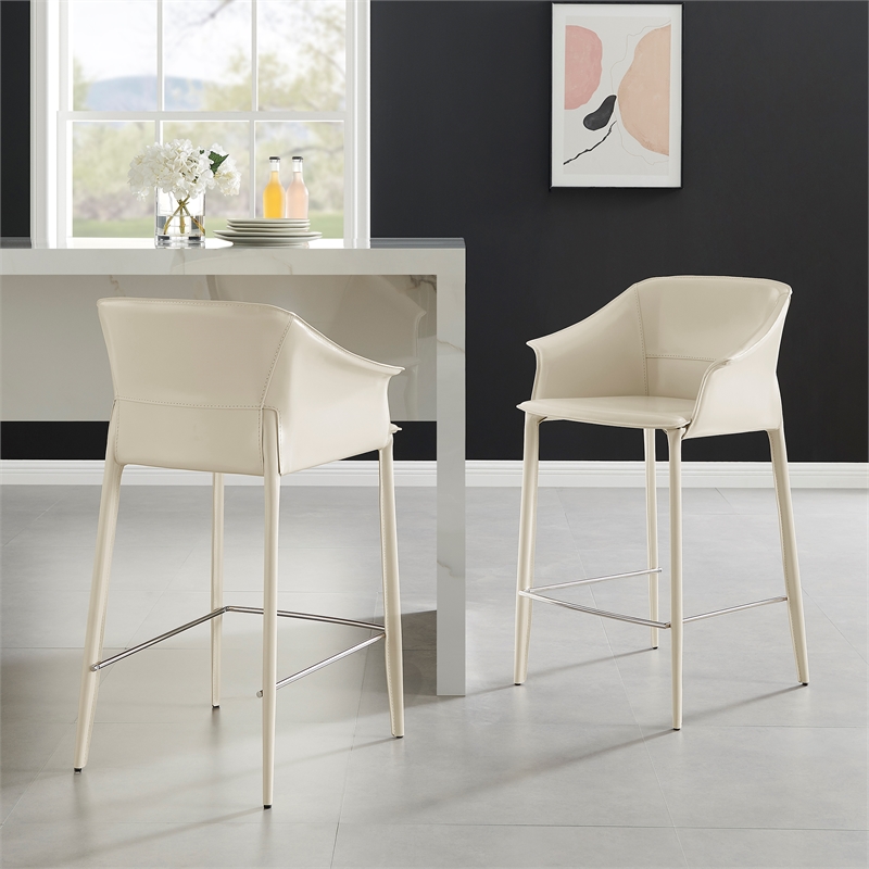 NPD Furniture Callie Recycled Leather Counter Stool in Vanilla