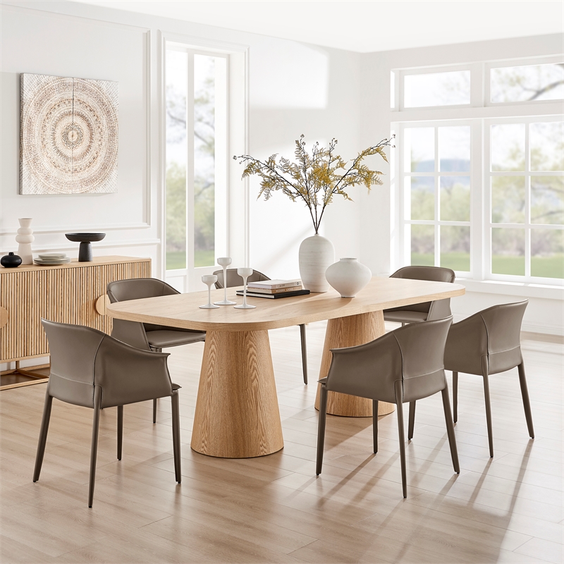NPD Furniture Callie Recycled Leather Dining Arm Chair in Light Mocha