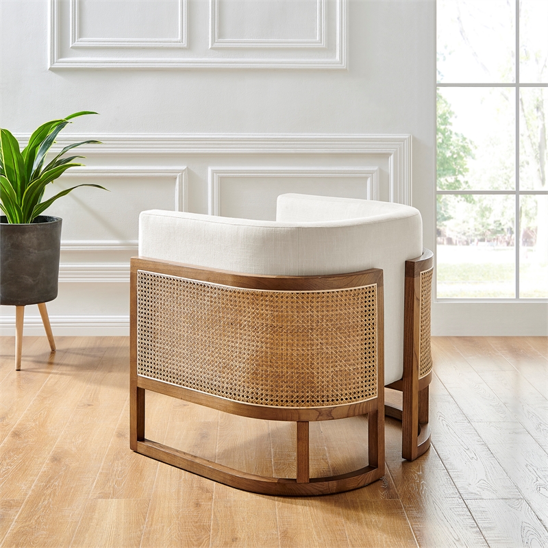 NPD Furniture Velma Accent Arm Chair w/ Rattan in Shortbread/Natural