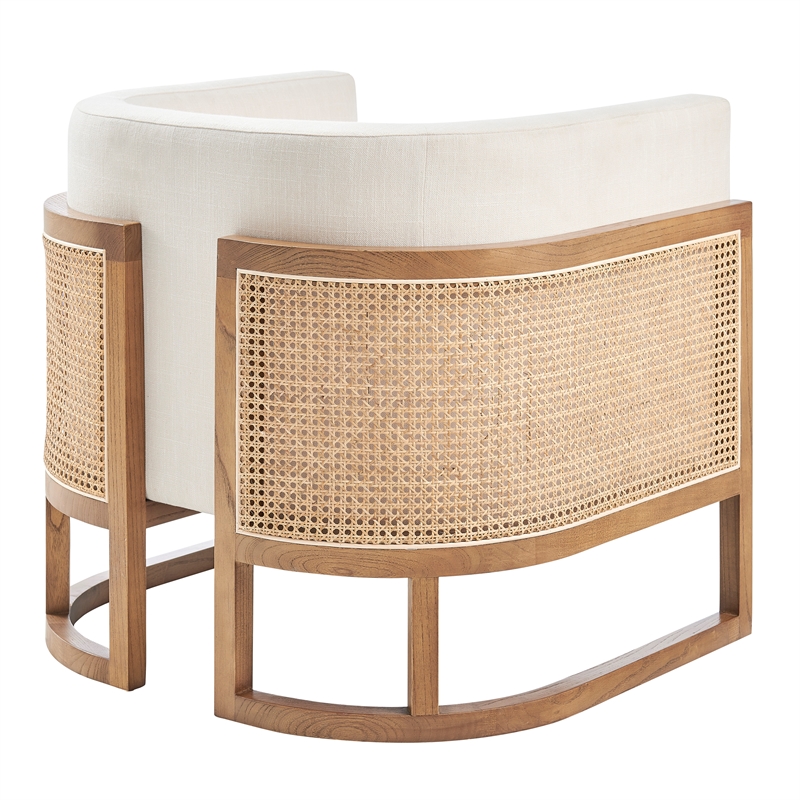 NPD Furniture Velma Accent Arm Chair w/ Rattan in Shortbread/Natural