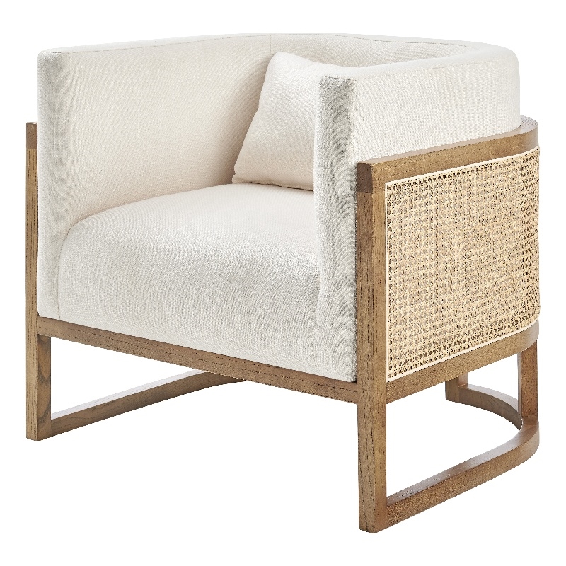 NPD Furniture Velma Accent Arm Chair w/ Rattan in Shortbread/Natural