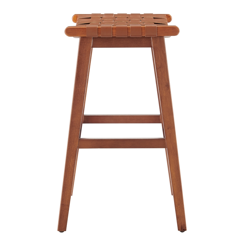 NPD Furniture Marco Faux Leather Backless Counter Stool in Ochre Brown