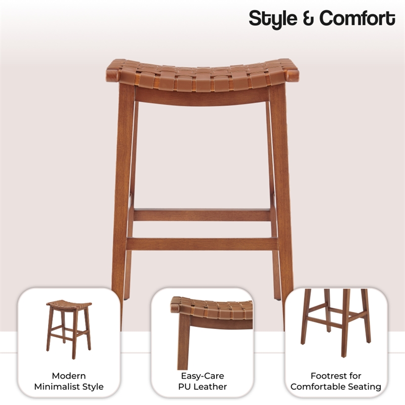 NPD Furniture Marco Faux Leather Backless Counter Stool in Ochre Brown