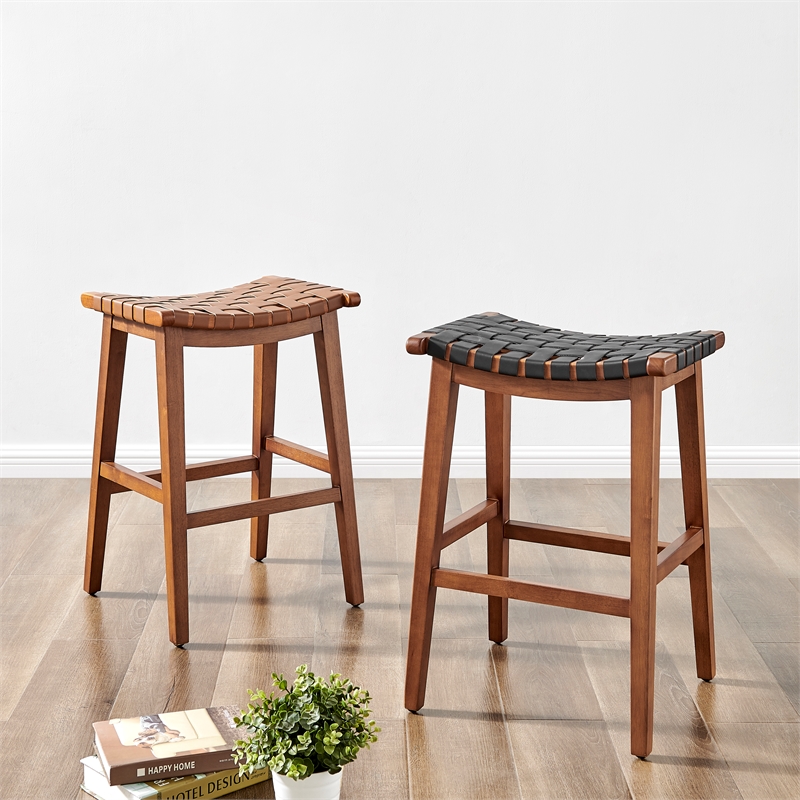 NPD Furniture Marco Faux Leather Backless Counter Stool in Ochre Brown