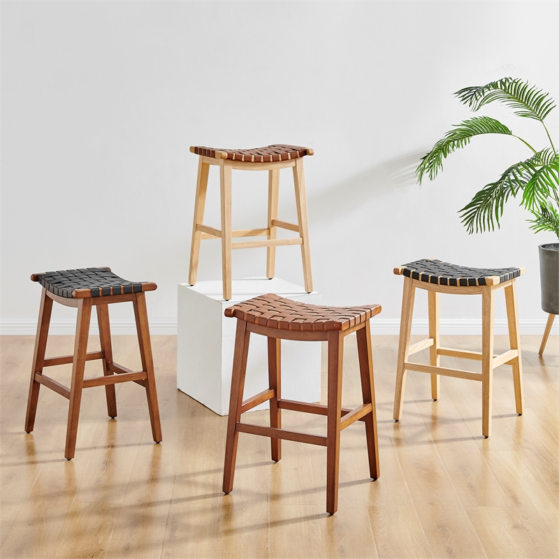 NPD Furniture Marco Faux Leather Backless Counter Stool in Ochre Brown