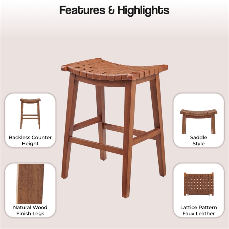 NPD Furniture Marco Faux Leather Backless Counter Stool in Ochre Brown