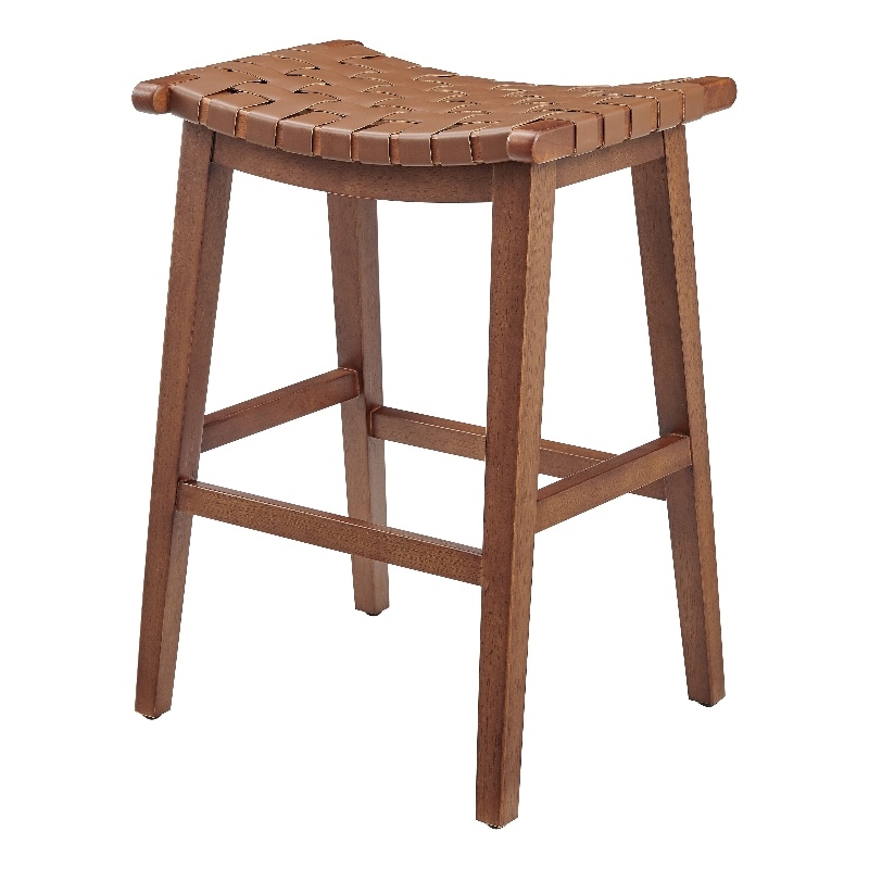 NPD Furniture Marco Faux Leather Backless Counter Stool in Ochre Brown