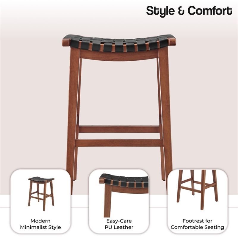 NPD Furniture Marco Faux Leather Backless Counter Stool in Black