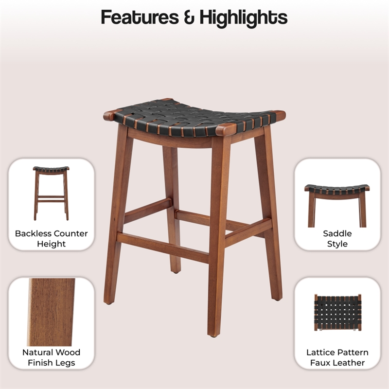 NPD Furniture Marco Faux Leather Backless Counter Stool in Black