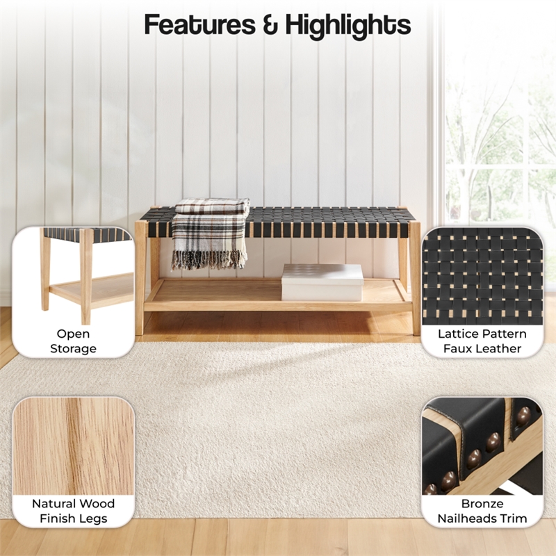NPD Furniture Marco Faux Leather Bench in Black