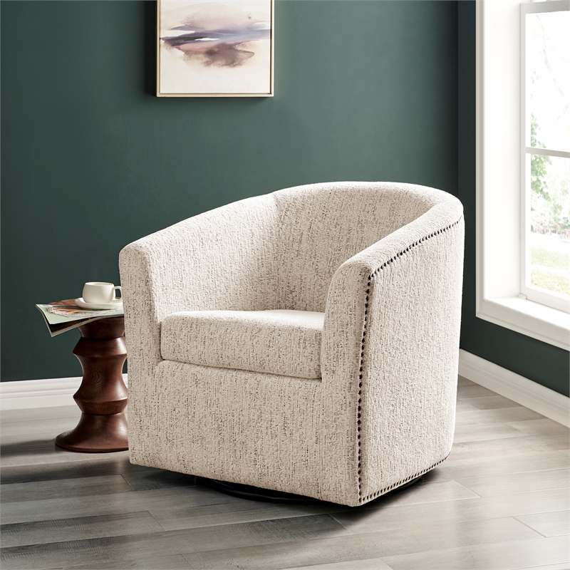 NPD Furniture Ernest Fabric Swivel Accent Arm Chair in Concord Cream