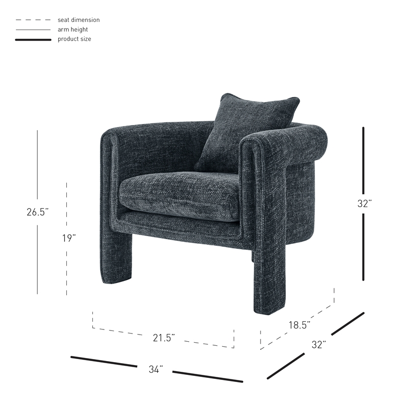 NPD Furniture Heidi Fabric Accent Arm Chair in Grenada Charcoal