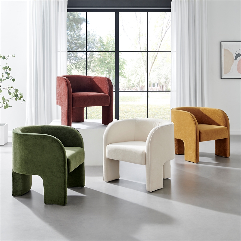 NPD Furniture Matteo Velvet Accent Arm Chair in Dainty Cream