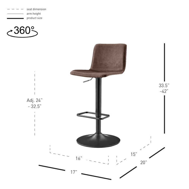 NPD Furniture Bruce PU Gaslift Bar Stool in Toasted Dark Brown (Set of 2)