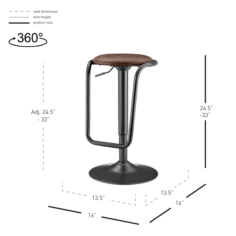 NPD Furniture Elijah PU Gaslift Bar Stool in Toasted Dark Brown (Set of 2)