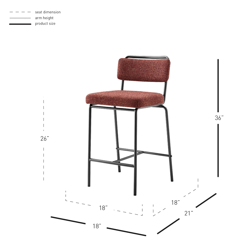 NPD Furniture Zander Fabric Counter Stool in Pebbled Terracotta (Set of 4)
