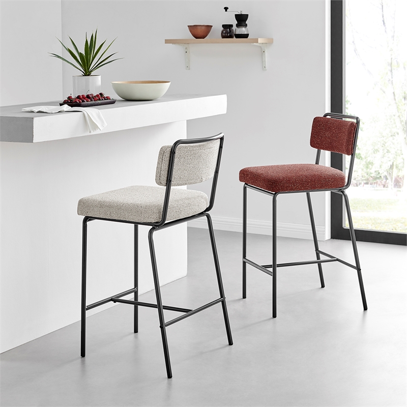 NPD Furniture Zander Fabric Counter Stool in Pebbled Terracotta (Set of 4)