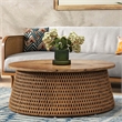NPD Furniture Kamari Rattan Coffee Table w/ Wood Top in Canary Brown
