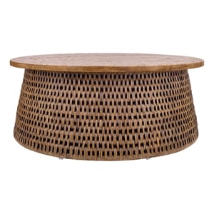 NPD Furniture Kamari Rattan Coffee Table w/ Wood Top in Canary Brown